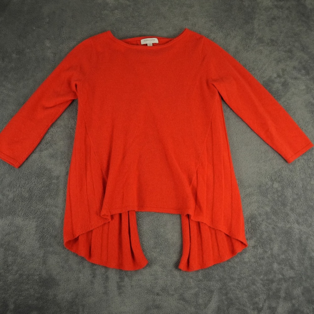 Nordstrom Collection Sweater Womens XS Orange 100% Cashmere Split Back Ribbed
